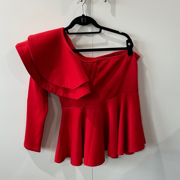 Red One-Shoulder Ruffle Top - Picture 2 of 3